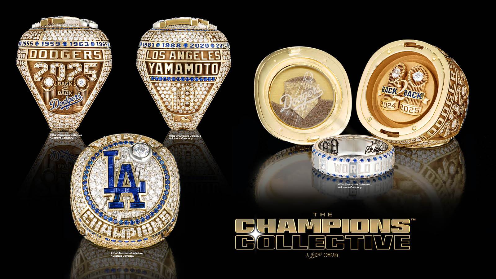 All angles of the 2025 World Series championship ring. The ring features a ring-within-a-ring design as well as genuine dirt gathered from home plate during Game 7 of the World Series.