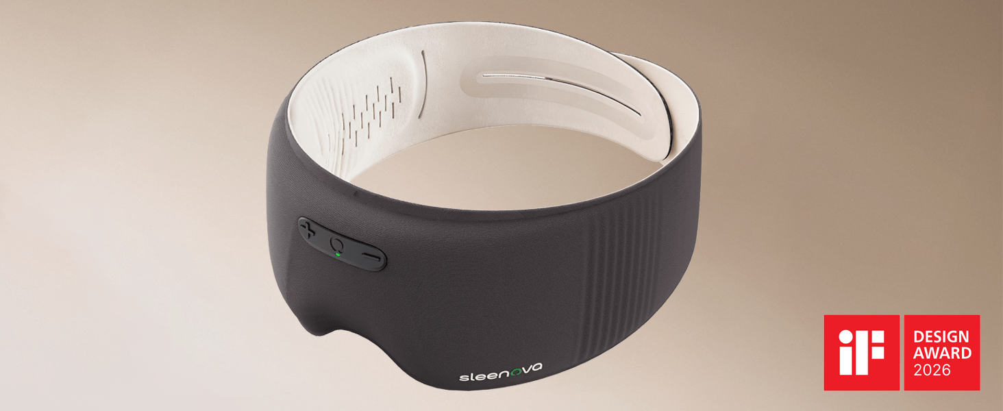 Sleenova smart sleep mask product design with the 2026 iF Design Award logo.