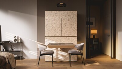 With ‘Miele Compact Living: Kitchen Unit powered by Hettich’, Miele presents a design study for highly functional and flexible kitchen solutions in even the smallest spaces. By combining appliances with adaptable furniture systems, the concept addresses the growing demand for efficient urban living without compromising on performance or design. (Photo: Miele) With ‘Miele Compact Living: Kitchen Unit powered by Hettich’, Miele presents a design study for highly functional and flexible kitchen solutions in even the smallest spaces. By combining appliances with adaptable furniture systems, the concept addresses the growing demand for efficient urban living without compromising on performance or design. (Photo: Miele)