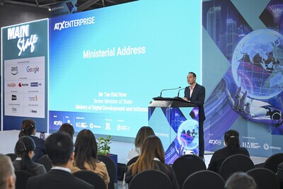 Senior Minister of State, Ministry of Digital Development and Information Mr. Tan Kiat How delivering an address at ATxEnterprise 2026 (PRNewsfoto/Infocomm Media Development Authority of Singapore) Senior Minister of State, Ministry of Digital Development and Information Mr. Tan Kiat How delivering an address at ATxEnterprise 2026 (PRNewsfoto/Infocomm Media Development Authority of Singapore)