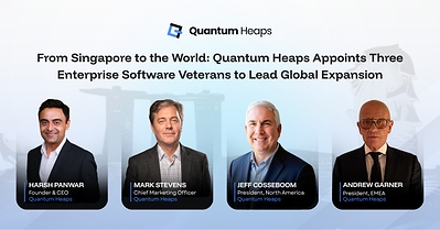 From left: Harsh Panwar, Founder & CEO; Mark Stevens, Chief Marketing Officer; Jeff Cosseboom, President, North America; and Andrew Garner, President, EMEA. Singapore-headquartered Quantum Heaps has appointed three enterprise software veterans to its leadership team to drive expansion across North America and EMEA.