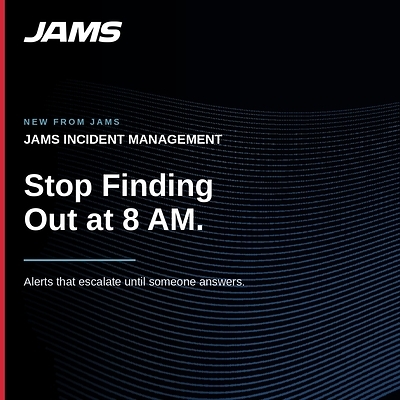 JAMS Incident Management escalates alerts over voice, SMS, push, email, Microsoft Teams, and Slack until an on-call engineer acknowledges. The product is generally available September 1, 2026, and is free for teams of up to five users.