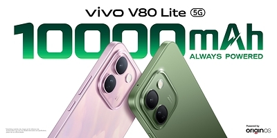 vivo V80 Lite 5G brings 10000 mAh-class battery life to users on the go. vivo V80 Lite 5G brings 10000 mAh-class battery life to users on the go.
