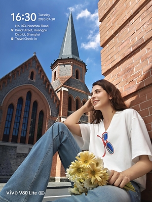 V80 Lite 5G's Check-in watermark feature stamps photos with time and location details, perfect for documenting work and travel. V80 Lite 5G's Check-in watermark feature stamps photos with time and location details, perfect for documenting work and travel.